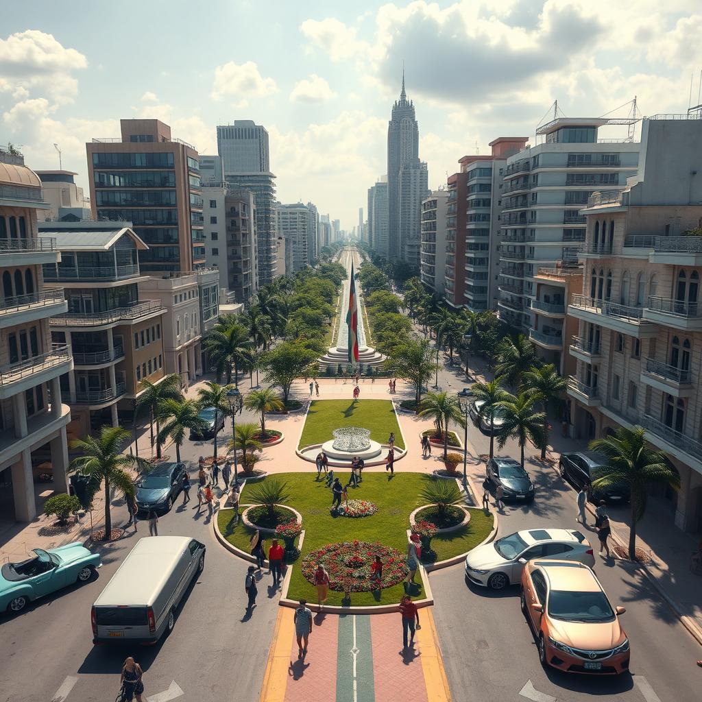 A futuristic view of La Habana with modern capitalist infrastructure showcasing numerous modern buildings and beautiful architecture