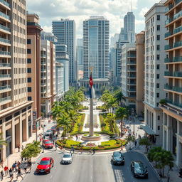 A futuristic view of La Habana with modern capitalist infrastructure showcasing numerous modern buildings and beautiful architecture