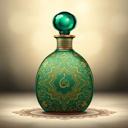 A beautifully designed illustration of a perfume bottle featuring intricate Islamic Arabic patterns and designs