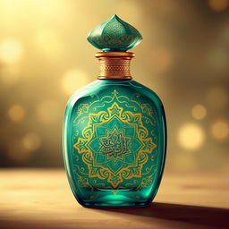 A beautifully designed illustration of a perfume bottle featuring intricate Islamic Arabic patterns and designs