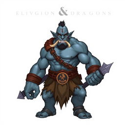 A male orc character for Dungeons & Dragons, featuring blue-gray skin, one broken tusk, and various scars across his face