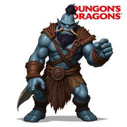 A male orc character for Dungeons & Dragons, featuring blue-gray skin, one broken tusk, and various scars across his face