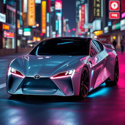 A futuristic Toyota car that embodies innovation and cutting-edge technology, featuring a sleek aerodynamic design with sharp lines and a glossy finish