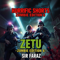 A captivating book cover for 'Horrific Shorts: Zombie Edition 6' by Sir Faraz