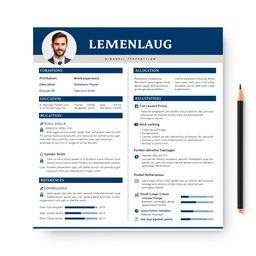A detailed and visually appealing Lebenslauf (curriculum vitae) layout, featuring sections for personal information, education, work experience, skills, and references