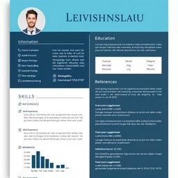 A detailed and visually appealing Lebenslauf (curriculum vitae) layout, featuring sections for personal information, education, work experience, skills, and references