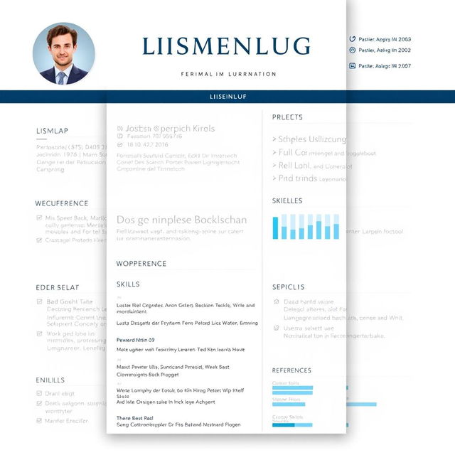 A detailed and visually appealing Lebenslauf (curriculum vitae) layout, featuring sections for personal information, education, work experience, skills, and references