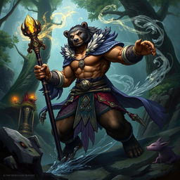 A powerful Shifter Bear Mage from a Dungeons & Dragons fantasy setting, portrayed in a dynamic pose