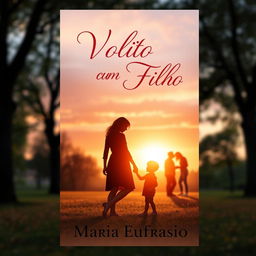 A romantic book cover design for a novel titled 'Volto com um Filho', featuring themes of love, reconciliation, and complicated relationships