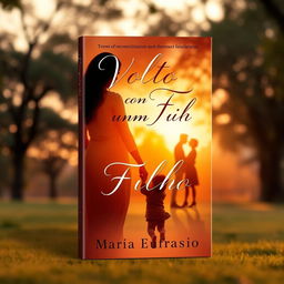 A romantic book cover design for a novel titled 'Volto com um Filho', featuring themes of love, reconciliation, and complicated relationships