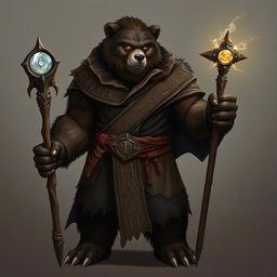 A Dungeons & Dragons character, a Shifter Bear Mage, depicted as a humanoid with a fusion of bear and human traits