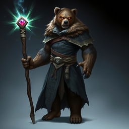 A Dungeons & Dragons character, a Shifter Bear Mage, depicted as a humanoid with a fusion of bear and human traits