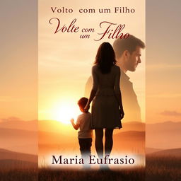 A captivating book cover design for a romance novel titled 'Volto com um Filho', encapsulating themes of love, heartbreak, and hope