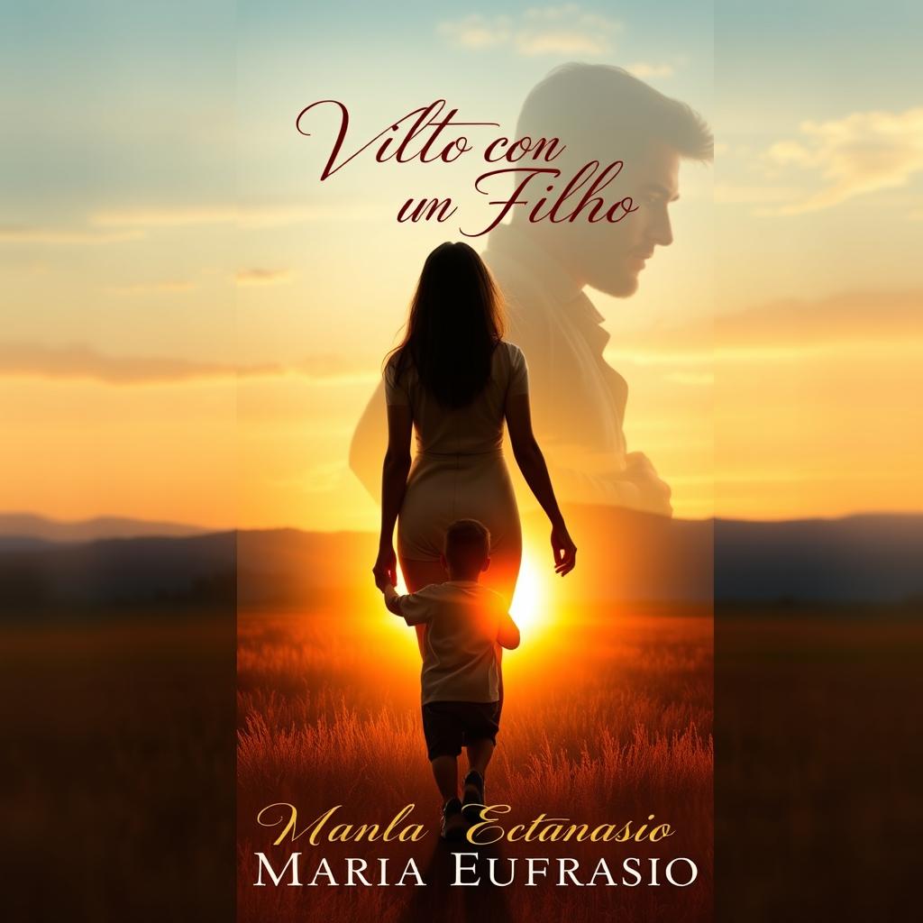 A captivating book cover design for a romance novel titled 'Volto com um Filho', encapsulating themes of love, heartbreak, and hope