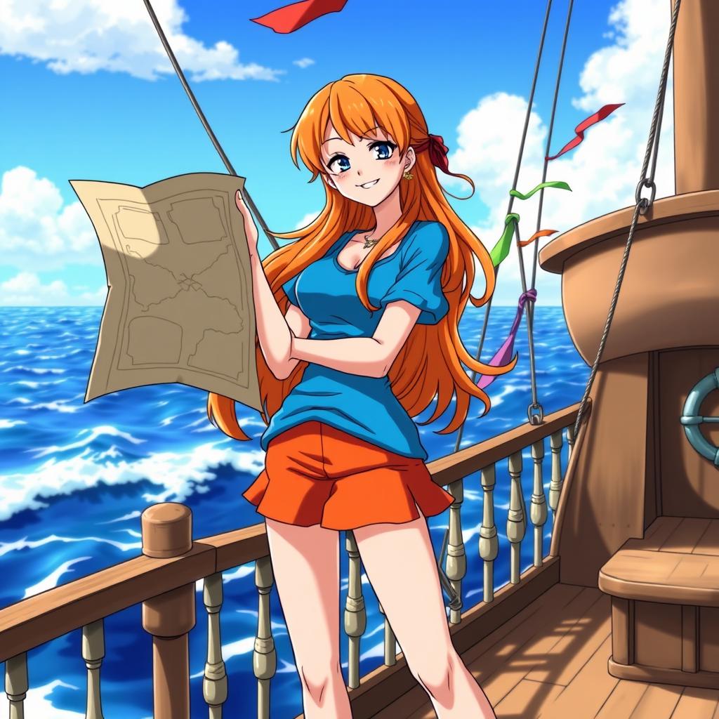 Nami, the popular character from the anime and manga series One Piece, depicted in her iconic outfit