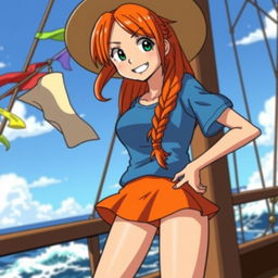 Nami, the popular character from the anime and manga series One Piece, depicted in her iconic outfit