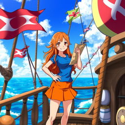 Nami, the popular character from the anime and manga series One Piece, depicted in her iconic outfit