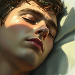 A young male with his eyes closed, deeply immersed in a peaceful sleep