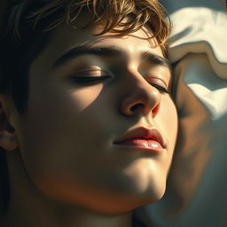 A young male with his eyes closed, deeply immersed in a peaceful sleep