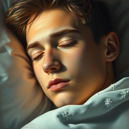 A young male with his eyes closed, deeply immersed in a peaceful sleep