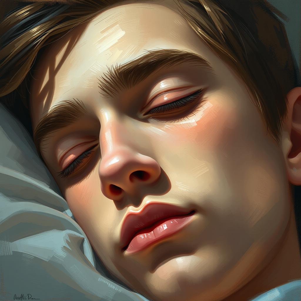 A young male with his eyes closed, deeply immersed in a peaceful sleep