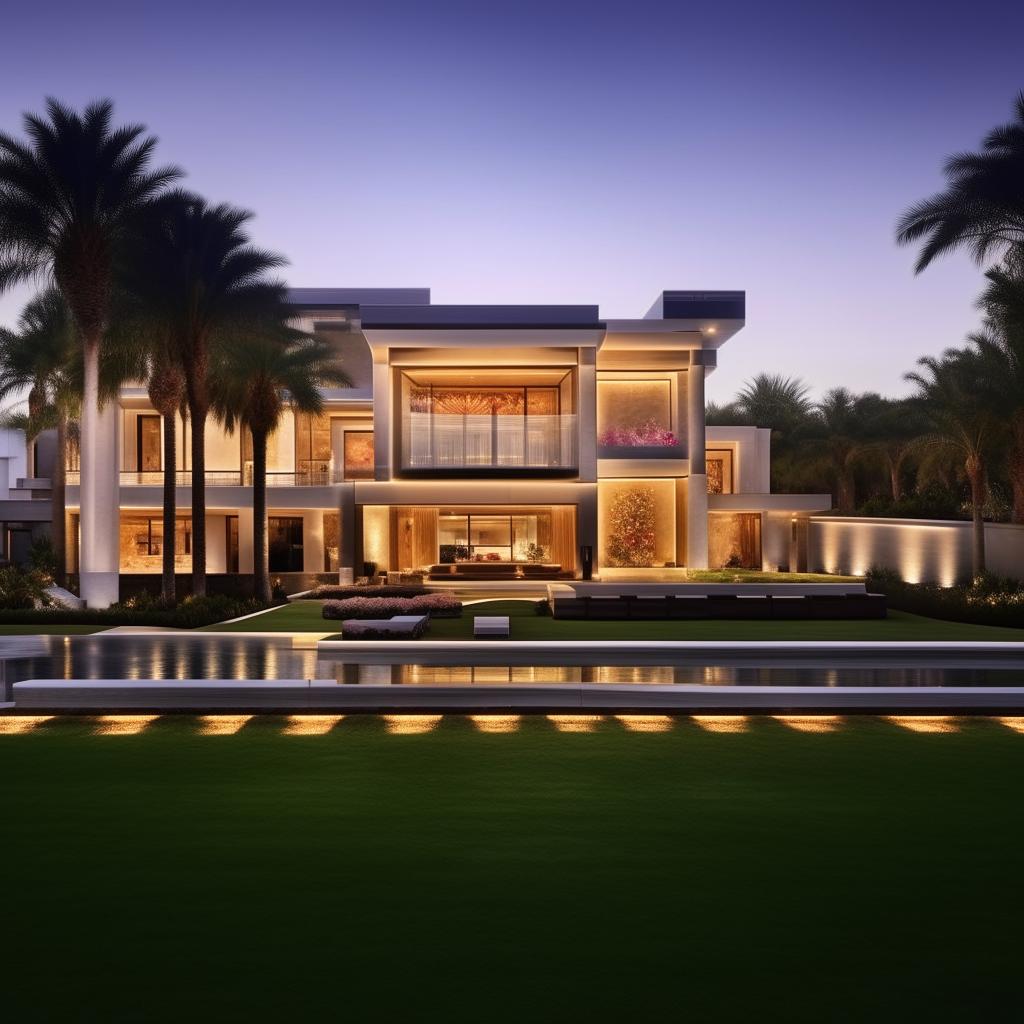 A modern house with subtle elements of royalty, including luxurious furnishings, cutting-edge architecture, and exquisite landscaping.