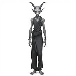 A full-body depiction of a tall, slender male changeling character