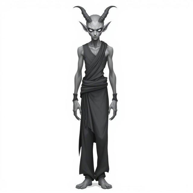 A full-body depiction of a tall, slender male changeling character