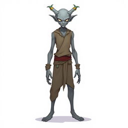 A full-body depiction of a tall, slender male changeling character