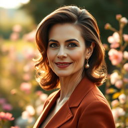 An elegant and artful portrait of a mature woman, exuding charm and sophistication
