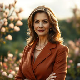 An elegant and artful portrait of a mature woman, exuding charm and sophistication