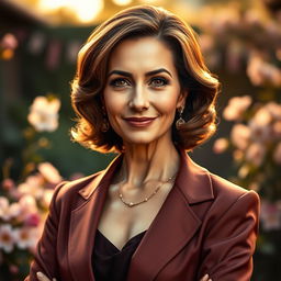 An elegant and artful portrait of a mature woman, exuding charm and sophistication