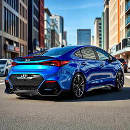 A custom-designed car featuring a unique fusion of designs: the front end inspired by an Omoda model with sleek, modern lines and an aggressive grille, while the rear section resembles an Accent with its rounded shape and elegant taillights