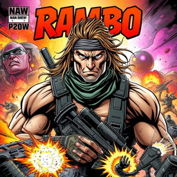 A dynamic and highly detailed comic book cover featuring a muscular, battle-ready soldier inspired by the archetype of a war hero
