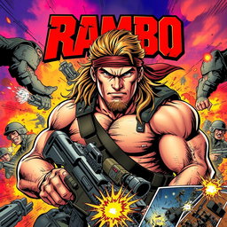 A dynamic and highly detailed comic book cover featuring a muscular, battle-ready soldier inspired by the archetype of a war hero