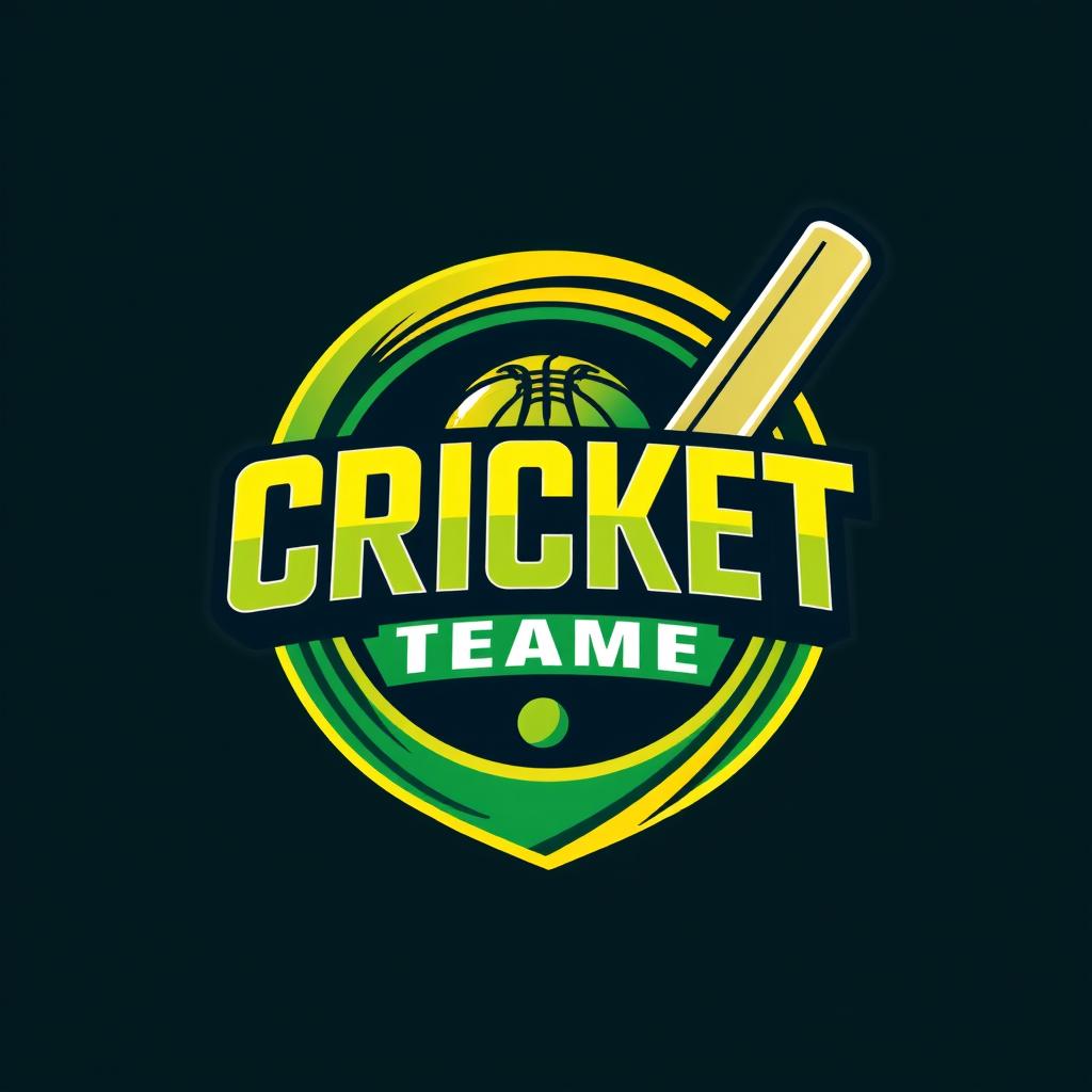 A creative and modern logo design for a cricket team, featuring a stylized cricket bat and ball integrated into the design