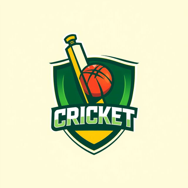 A creative and modern logo design for a cricket team, featuring a stylized cricket bat and ball integrated into the design