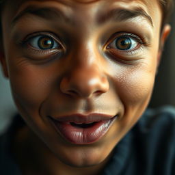 A detailed close-up of a human face expressing a range of emotions such as happiness, surprise, and contemplation