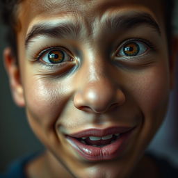 A detailed close-up of a human face expressing a range of emotions such as happiness, surprise, and contemplation
