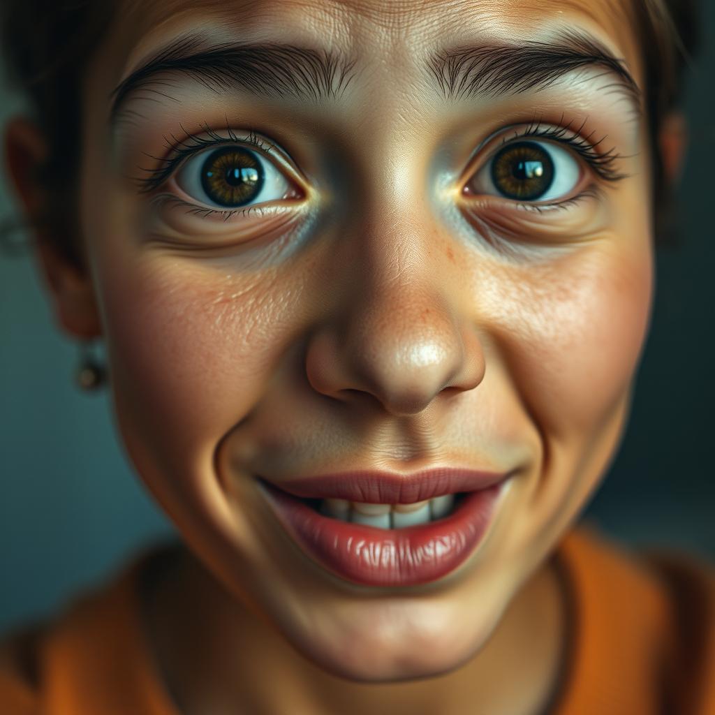 A detailed close-up of a human face expressing a range of emotions such as happiness, surprise, and contemplation
