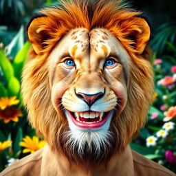 A creative and humorous face swap between a lion and a human