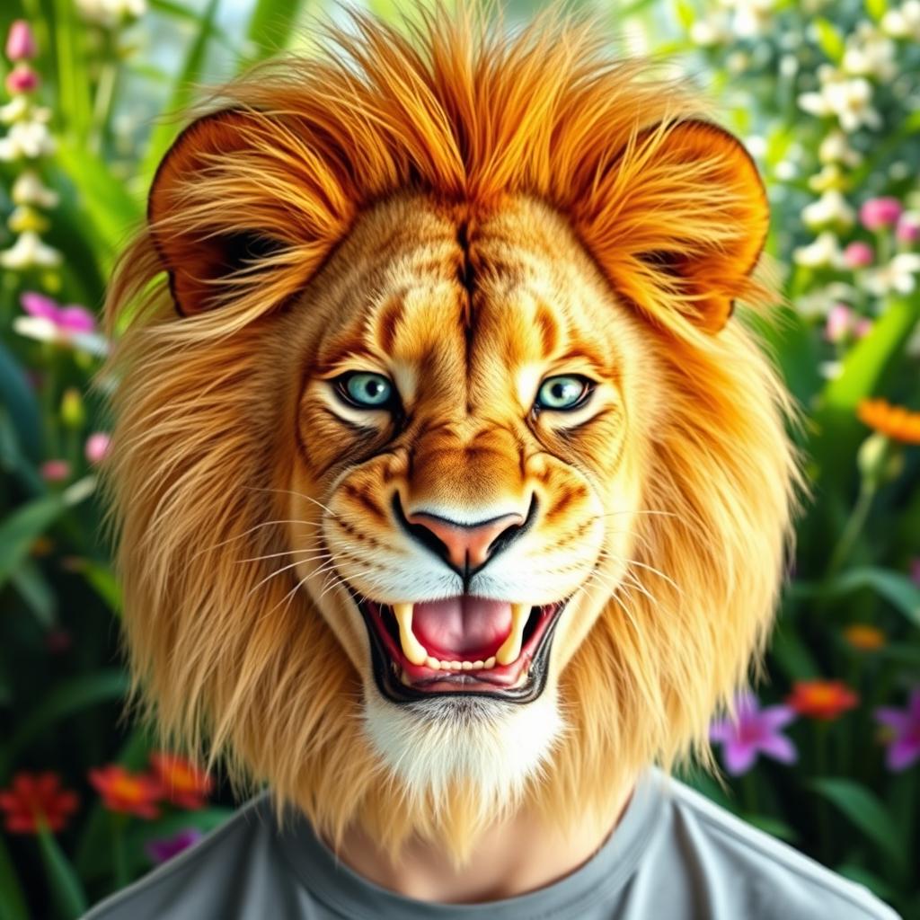 A creative and humorous face swap between a lion and a human