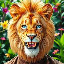 A creative and humorous face swap between a lion and a human