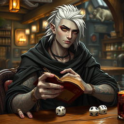 A 30-year-old male Shadar-kai character, featuring a pale complexion and dark eyes
