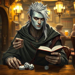 A 30-year-old male Shadar-kai character, featuring a pale complexion and dark eyes