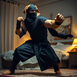 A golden Labrador retriever, male and anthropomorphic, depicted with a big, broad, and athletic build featuring very thick muscles