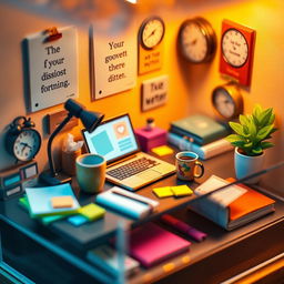 A highly detailed and vibrant miniature scene representing a productivity-boosting environment