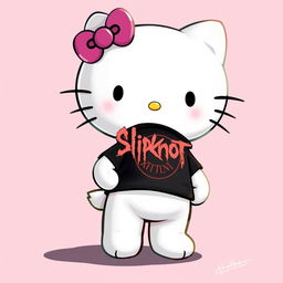 A 2D illustration of Hello Kitty wearing a Slipknot t-shirt