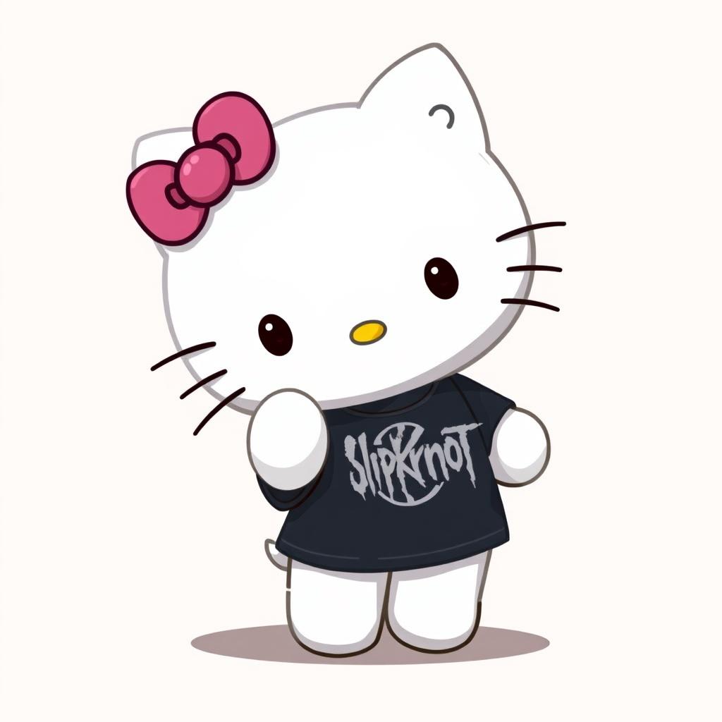 A 2D illustration of Hello Kitty wearing a Slipknot t-shirt
