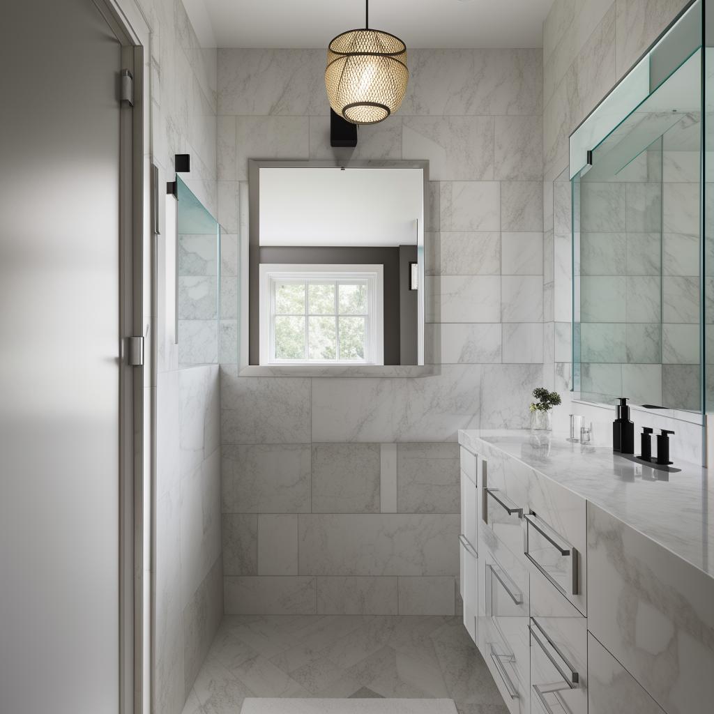 A stylish, functional, and well-lit 6 by 7 foot bathroom design with modern amenities